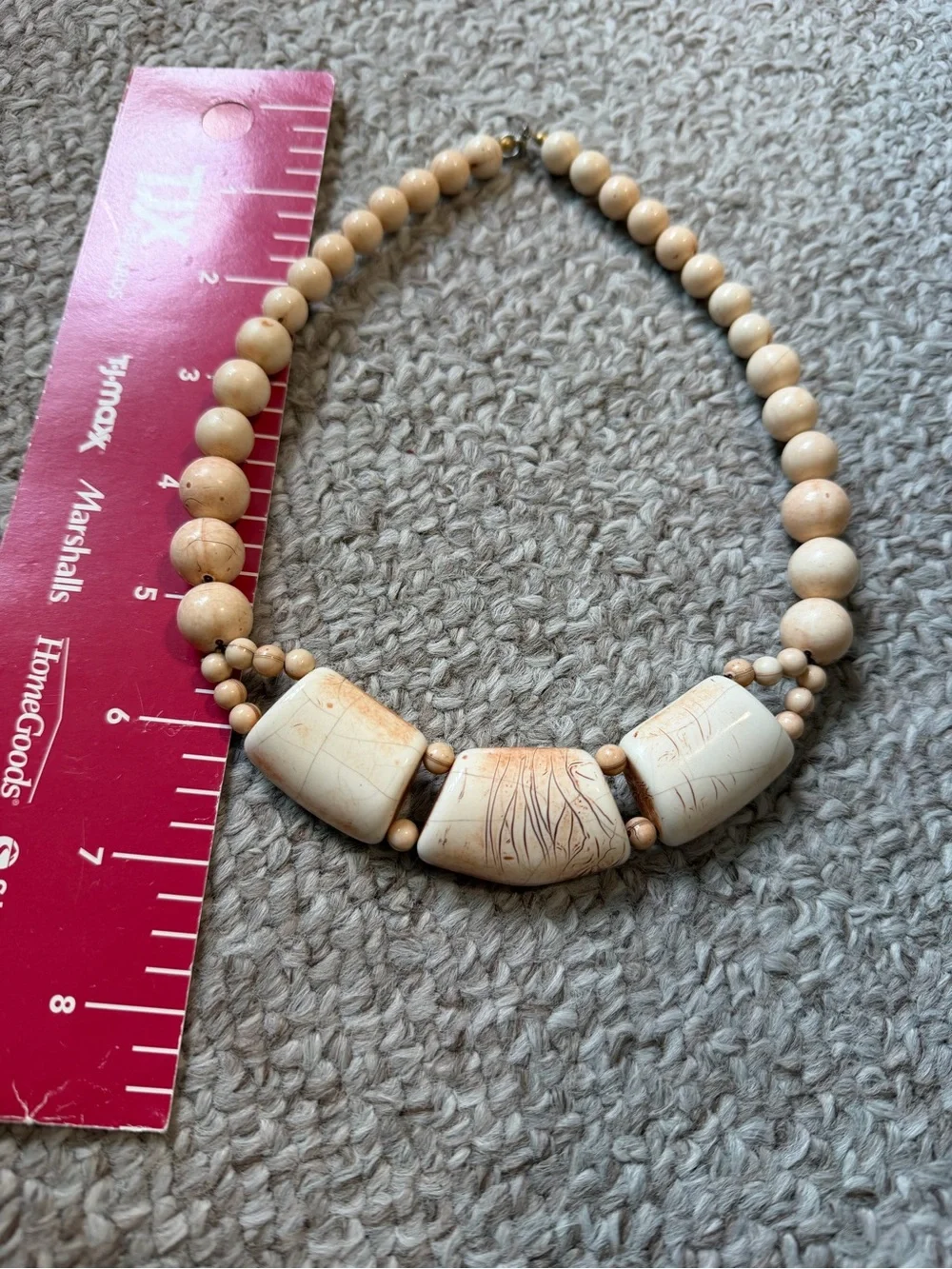Vintage Carved Statement Necklace Chunky Beaded Natural